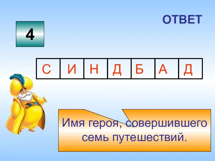 4 ОТВЕТ Имя героя, совершившего семь путешествий.