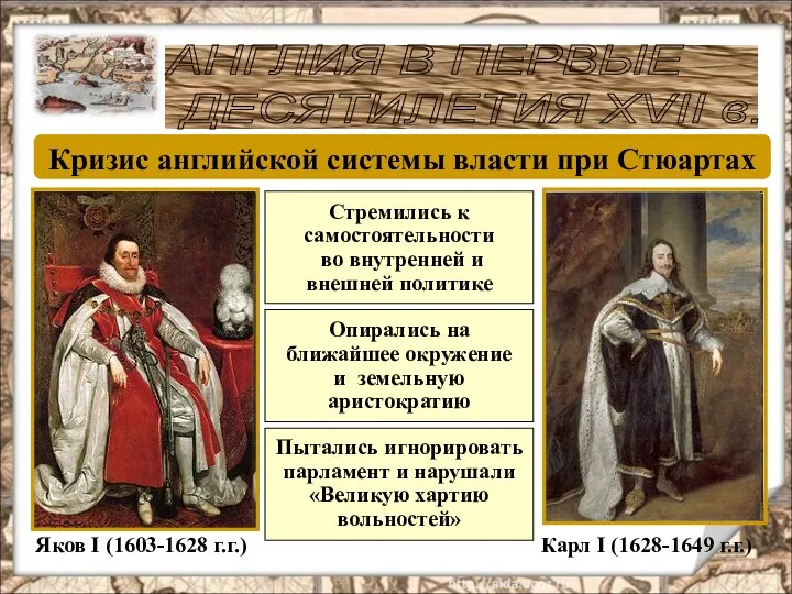 АНГЛИЯ В ПЕРВЫЕ ДЕСЯТИЛЕТИЯ XVII в. Яков I (1603-1628 г.г.) Карл