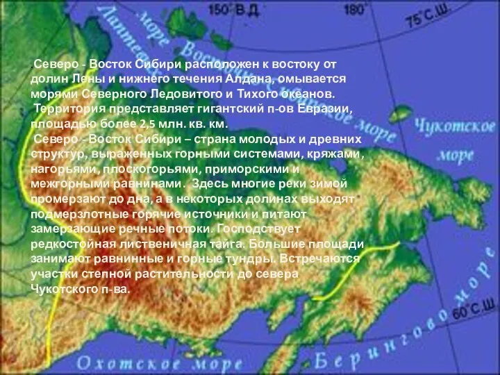 .Северо - Восток Сибири расположен к востоку от долин Лены и