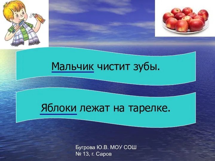 Бугрова Ю.В. МОУ СОШ № 13, г. Саров Мальчик чистит зубы. Яблоки лежат на тарелке.