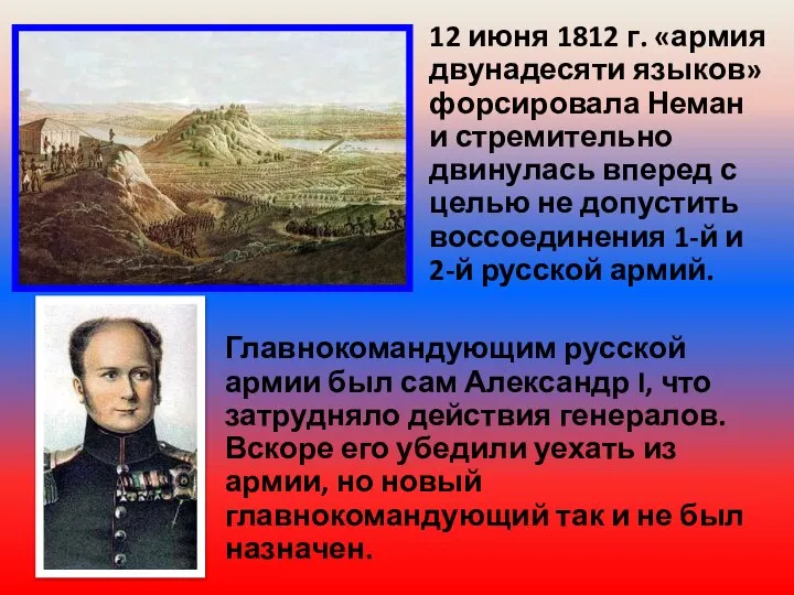 12 июня 1812 г. «армия двунадесяти языков» форсировала Неман и стремительно