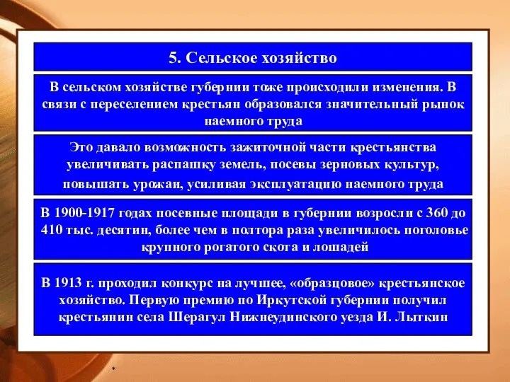 * 5. Сельское хозяйство В сельском хозяйстве губернии тоже происходили изменения.