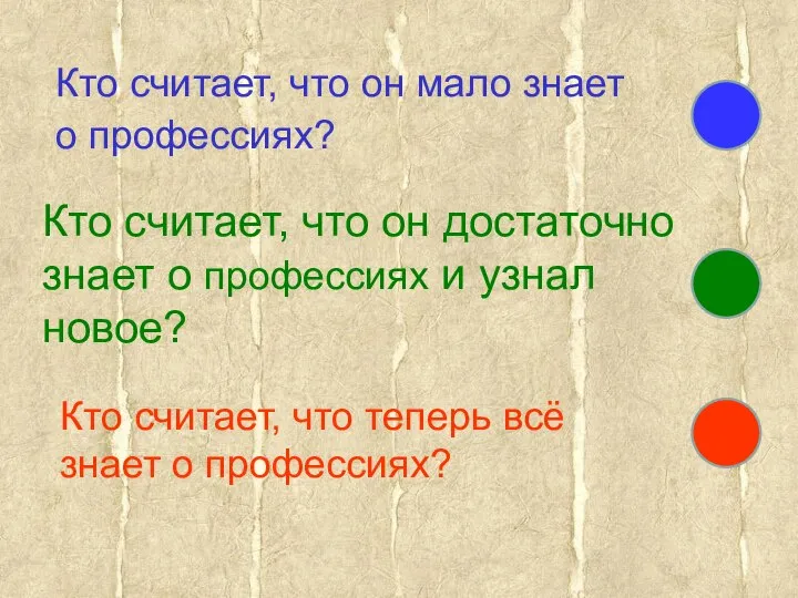 Кто считает, что он мало знает о профессиях? Кто считает, что