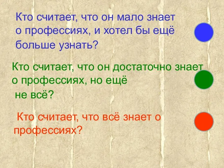 Кто считает, что он мало знает о профессиях, и хотел бы