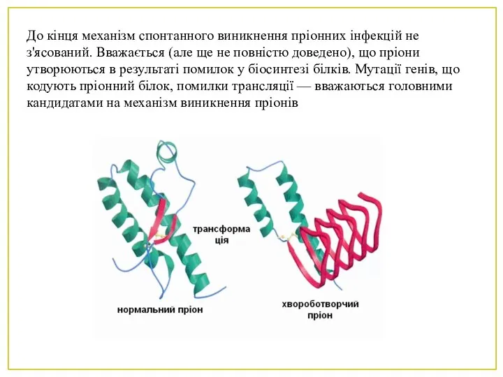 До кінця механізм спонтанного виникнення пріонних інфекцій не з'ясований. Вважається (але
