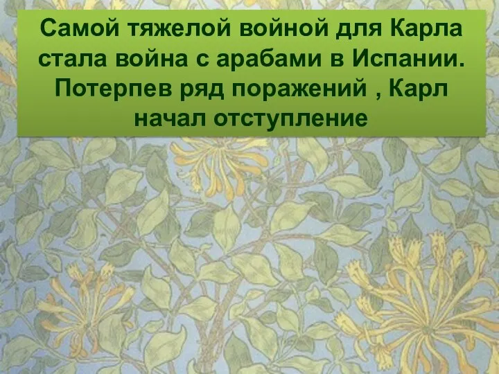 Самой тяжелой войной для Карла стала война с арабами в Испании.