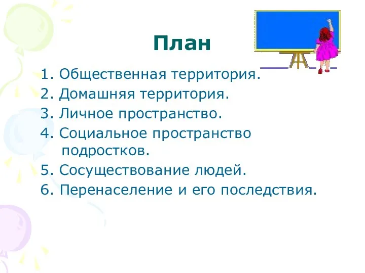 План 1. Общественная территория. 2. Домашняя территория. 3. Личное пространство. 4.