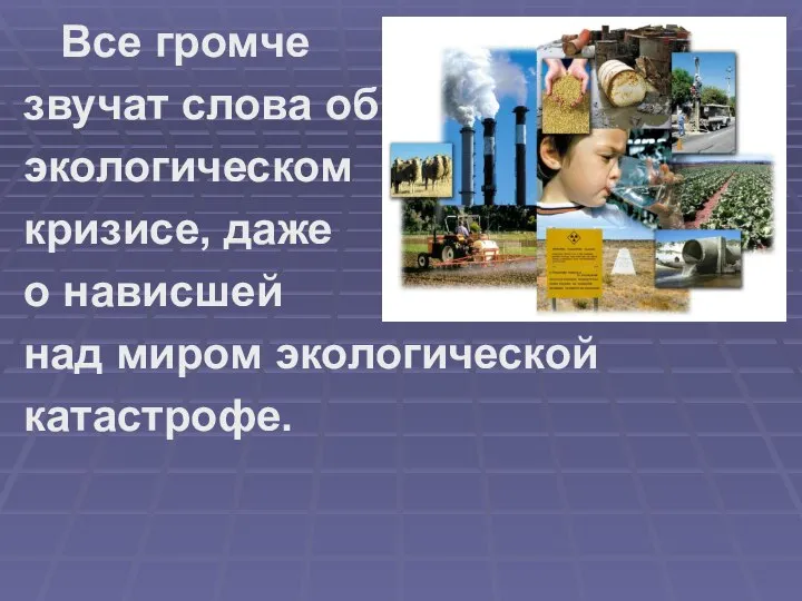 Все громче звучат слова об экологическом кризисе, даже о нависшей над миром экологической катастрофе.