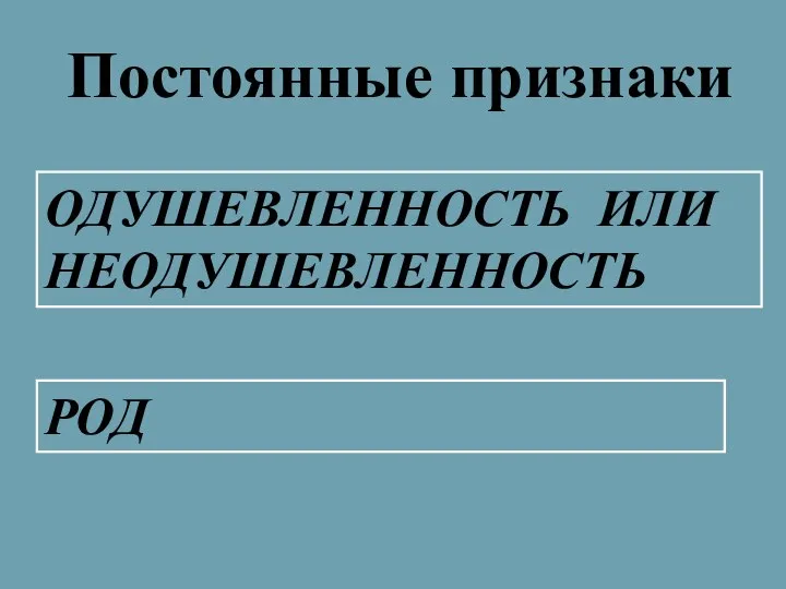 Постоянные признаки ОДУШЕВЛЕННОСТЬ ИЛИ НЕОДУШЕВЛЕННОСТЬ РОД