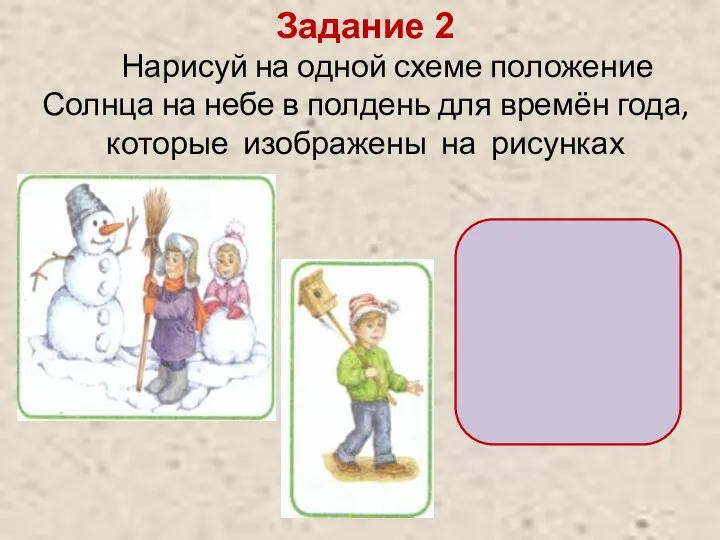 Задание 2 Нарисуй на одной схеме положение Солнца на небе в