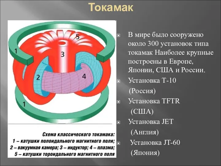 Токамак В мире было сооружено около 300 установок типа токамак Наиболее