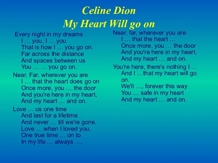 Celine Dion My Heart Will go on Every night in my