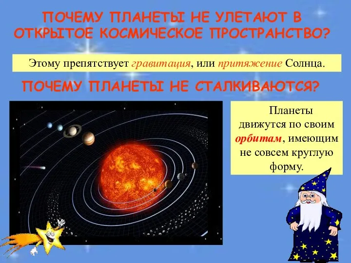 ПОЧЕМУ ПЛАНЕТЫ НЕ УЛЕТАЮТ В ОТКРЫТОЕ КОСМИЧЕСКОЕ ПРОСТРАНСТВО? Этому препятствует гравитация,