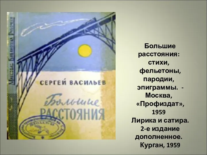 Большие расстояния: стихи, фельетоны, пародии, эпиграммы. - Москва, «Профиздат», 1959 Лирика