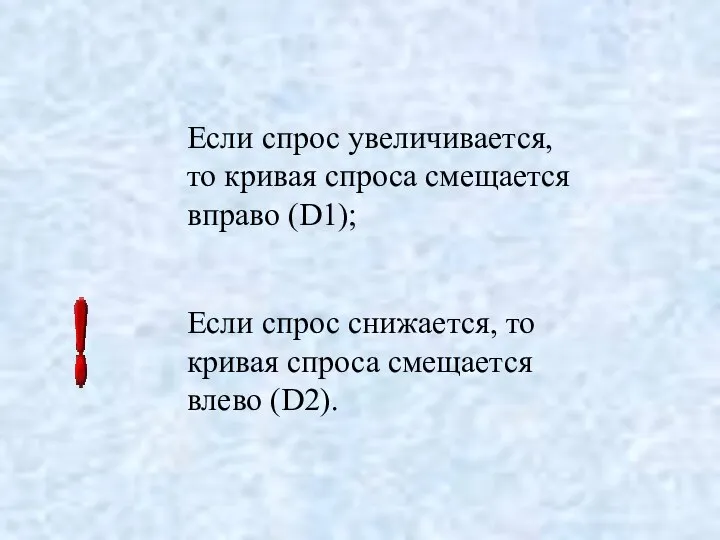 Если спрос увеличивается, то кривая спроса смещается вправо (D1); Если спрос