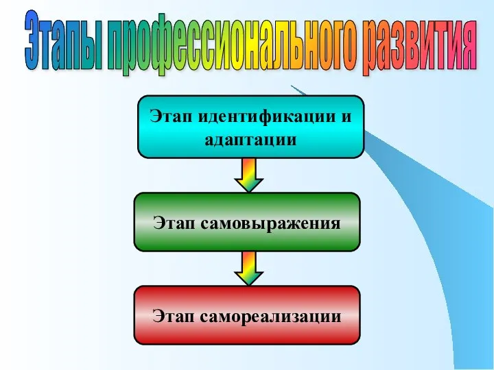 Этапы профессионального развития Этап идентификации и адаптации Этап самовыражения Этап самореализации