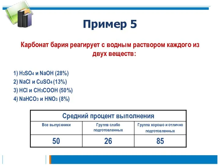 Пример 5 Карбонат бария реагирует с водным раствором каждого из двух