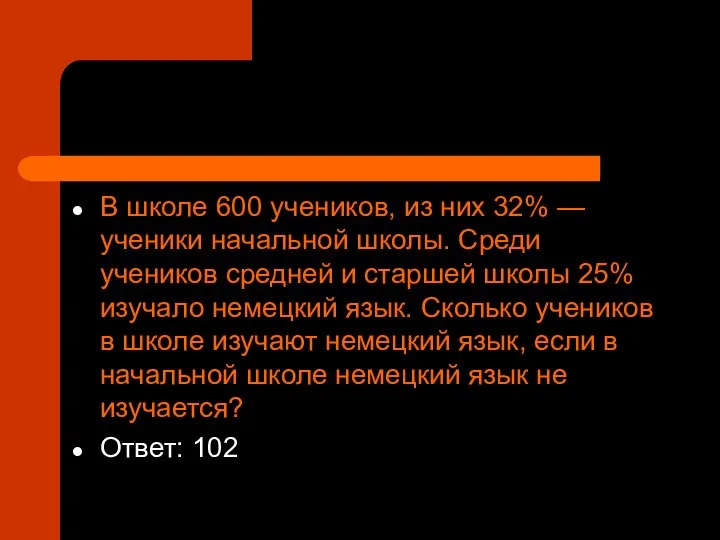 В школе 600 учеников, из них 32% — ученики начальной школы.