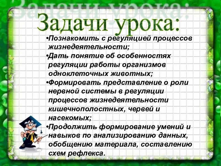 Познакомить с регуляцией процессов жизнедеятельности; Дать понятие об особенностях регуляции работы