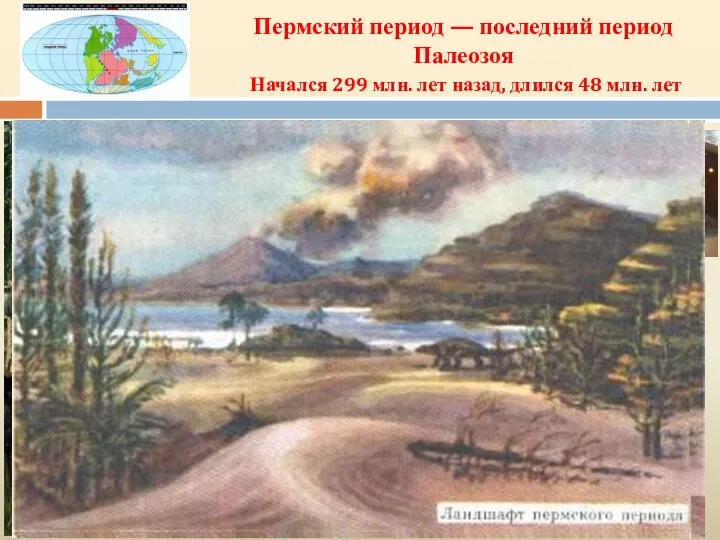 Пермский период — последний период Палеозоя Начался 299 млн. лет назад,