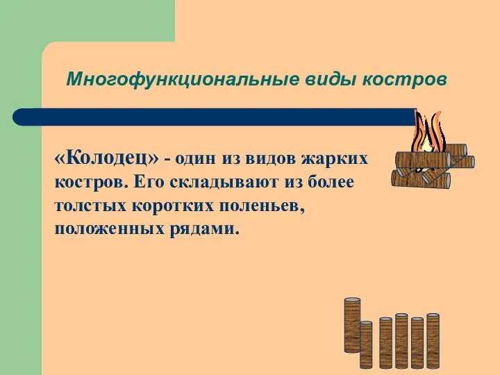 Многофункциональные виды костров «Колодец» - один из видов жарких костров. Его