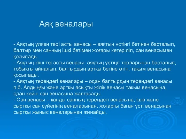 Аяқ веналары - Аяқтың үлкен тері асты венасы – аяқтың үстіңгі