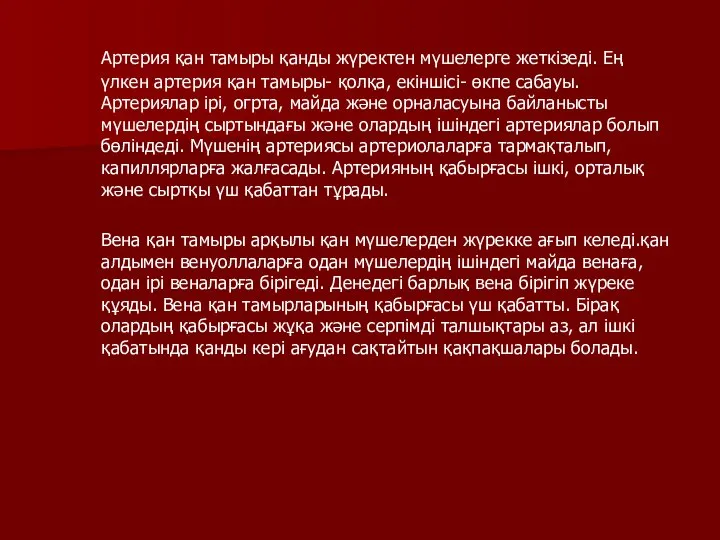 Артерия қан тамыры қанды жүректен мүшелерге жеткізеді. Ең үлкен артерия қан