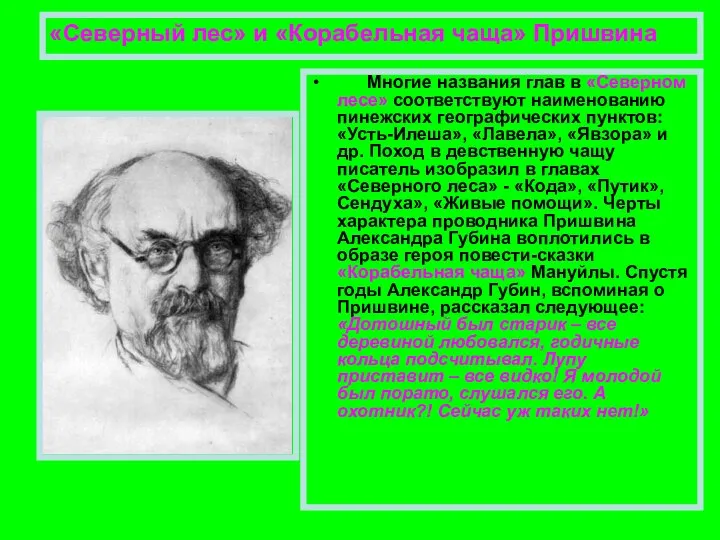 Многие названия глав в «Северном лесе» соответствуют наименованию пинежских географических пунктов: