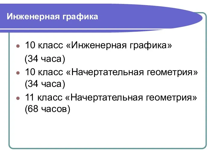 Инженерная графика 10 класс «Инженерная графика» (34 часа) 10 класс «Начертательная