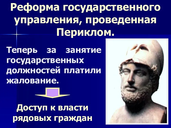 Реформа государственного управления, проведенная Периклом. Доступ к власти рядовых граждан Теперь