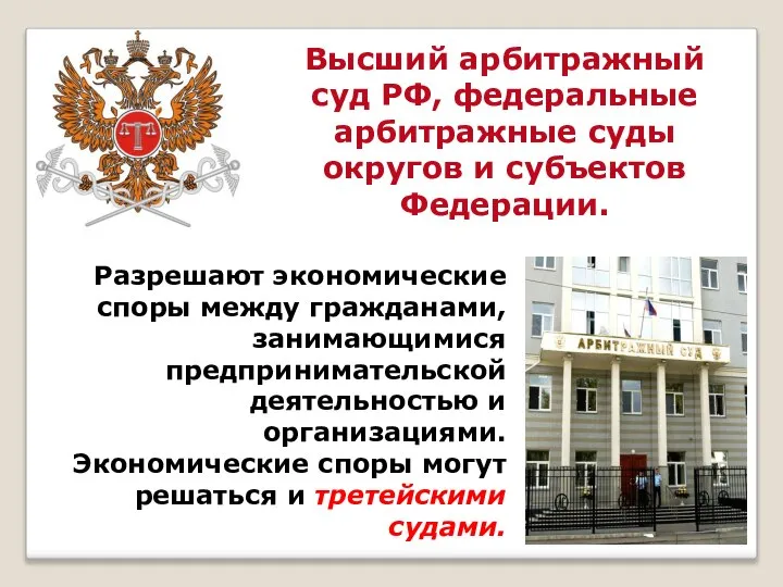 Высший арбитражный суд РФ, федеральные арбитражные суды округов и субъектов Федерации.