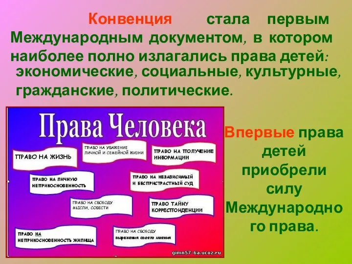 Конвенция стала первым Международным документом, в котором наиболее полно излагались права