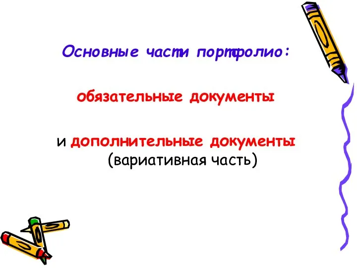 Основные части портфолио: обязательные документы и дополнительные документы (вариативная часть)