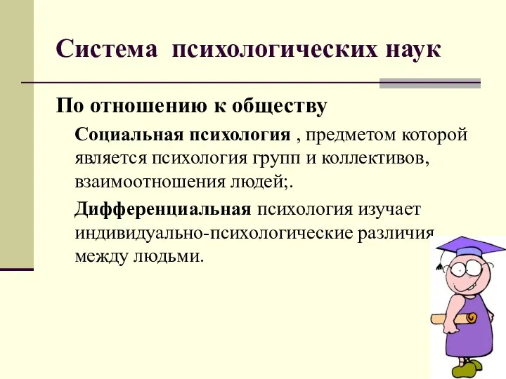 Система психологических наук По отношению к обществу Социальная психология , предметом