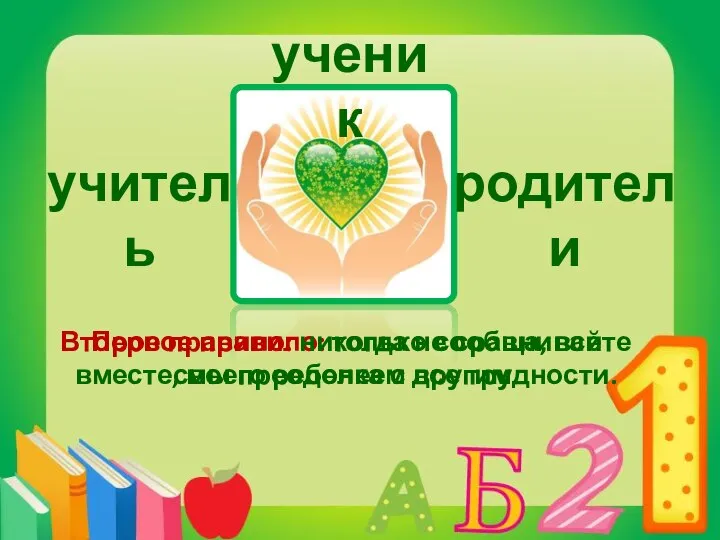 ученик родители учитель Первое правило: только сообща, все вместе, мы преодолеем