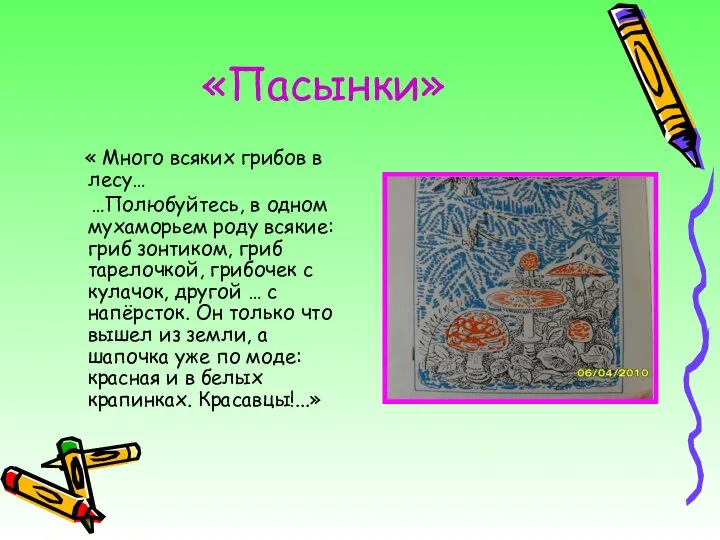 «Пасынки» « Много всяких грибов в лесу… …Полюбуйтесь, в одном мухаморьем