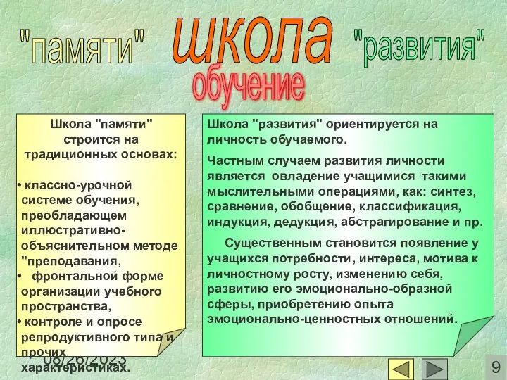 08/26/2023 школа "памяти" "развития" обучение Школа "развития" ориентируется на личность обучаемого.