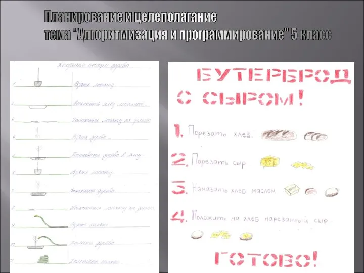 Планирование и целеполагание тема "Алгоритмизация и программирование" 5 класс