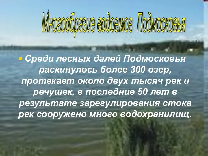 Среди лесных далей Подмосковья раскинулось более 300 озер, протекает около двух