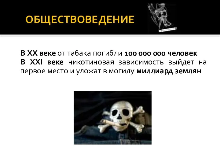 ОБЩЕСТВОВЕДЕНИЕ В XX веке от табака погибли 100 000 000 человек