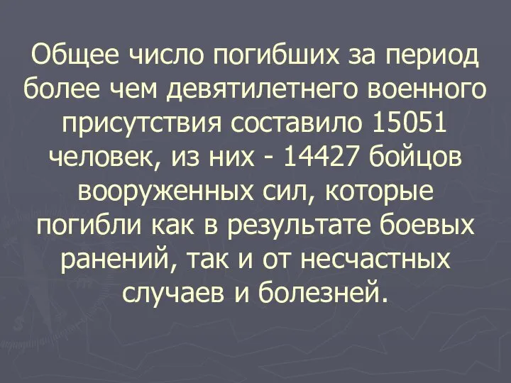 Общее число погибших за период более чем девятилетнего военного присутствия составило