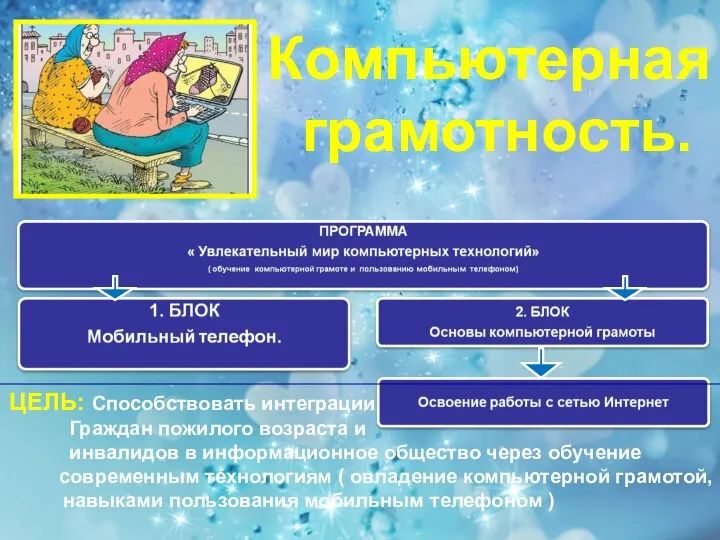 Компьютерная грамотность. ЦЕЛЬ: Способствовать интеграции Граждан пожилого возраста и инвалидов в