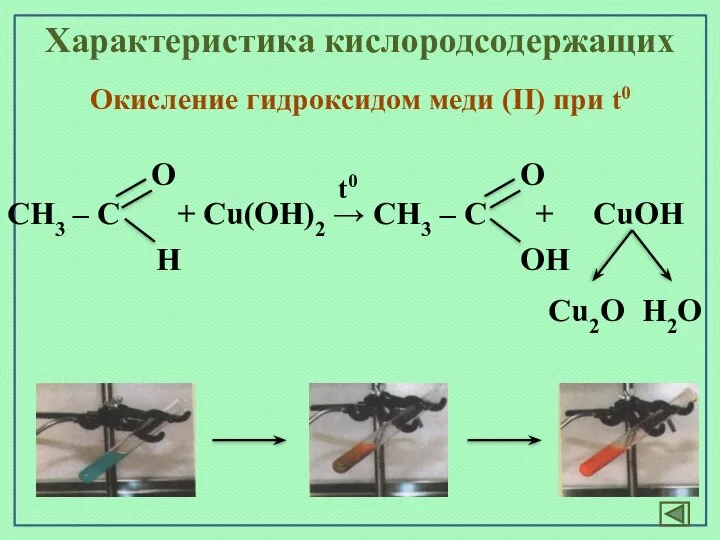 Характеристика кислородсодержащих Окисление гидроксидом меди (II) при t0