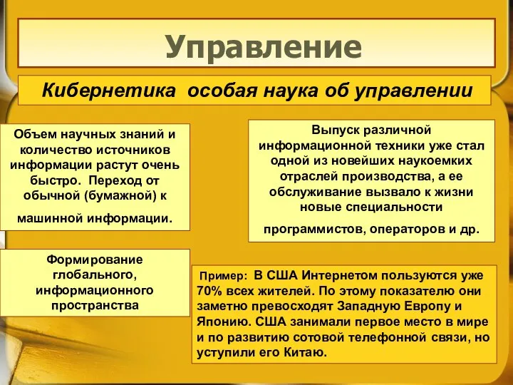 Управление Управление Кибернетика особая наука об управлении Объем научных знаний и