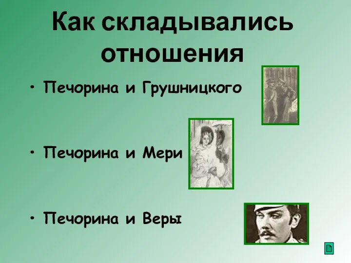 Как складывались отношения Печорина и Грушницкого Печорина и Мери Печорина и Веры