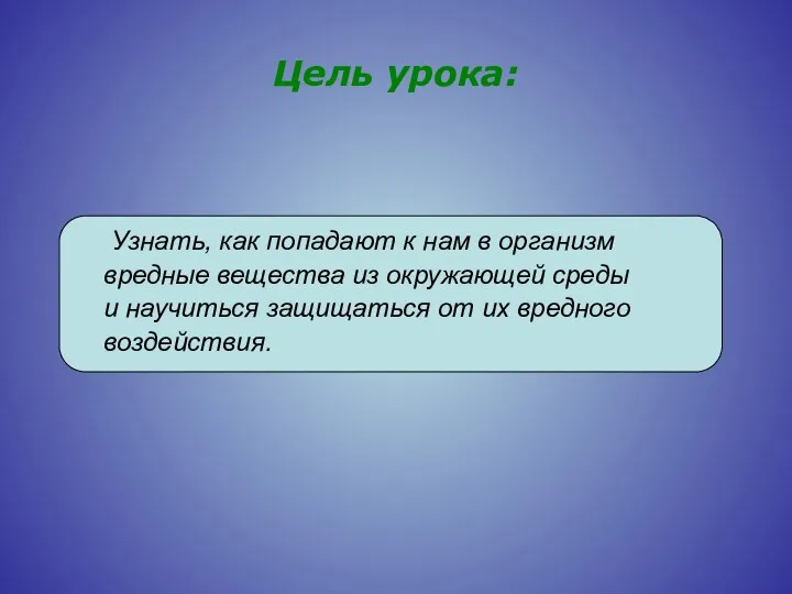 Цель урока: Узнать, как попадают к нам в организм вредные вещества