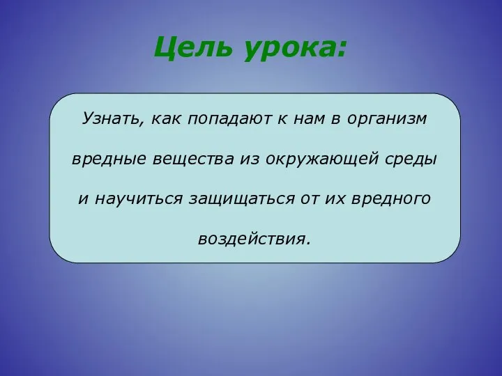 Цель урока: Узнать, как попадают к нам в организм вредные вещества