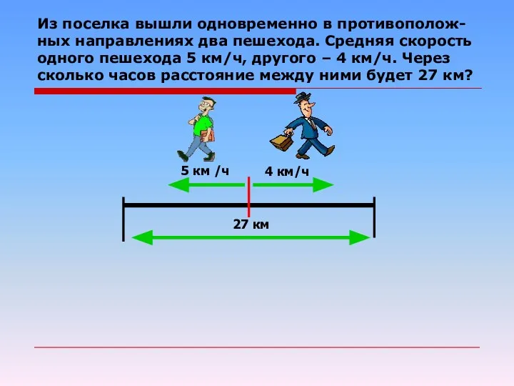 Из поселка вышли одновременно в противополож- ных направлениях два пешехода. Средняя