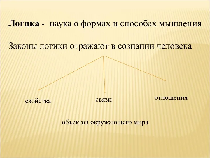 Логика - наука о формах и способах мышления Законы логики отражают