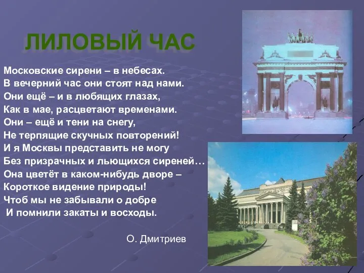 ЛИЛОВЫЙ ЧАС Московские сирени – в небесах. В вечерний час они